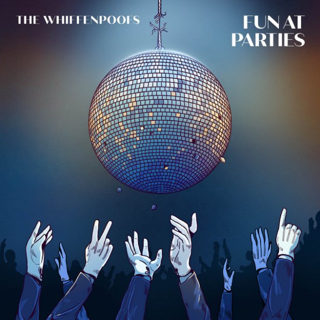 Illustrated album cover: a mirror ball above raised hands in white formal gloves.